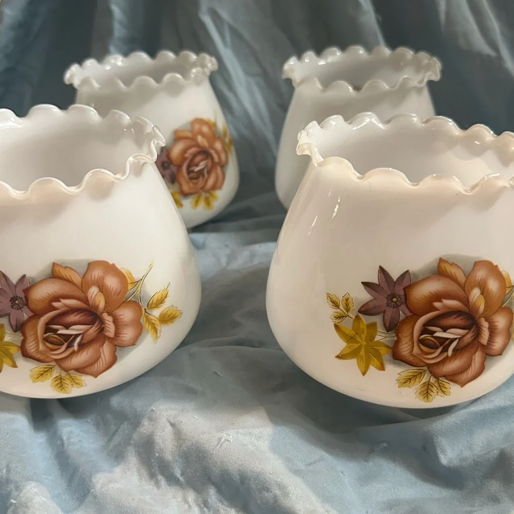 4 Vintage Floral White Glass Lamp Covers